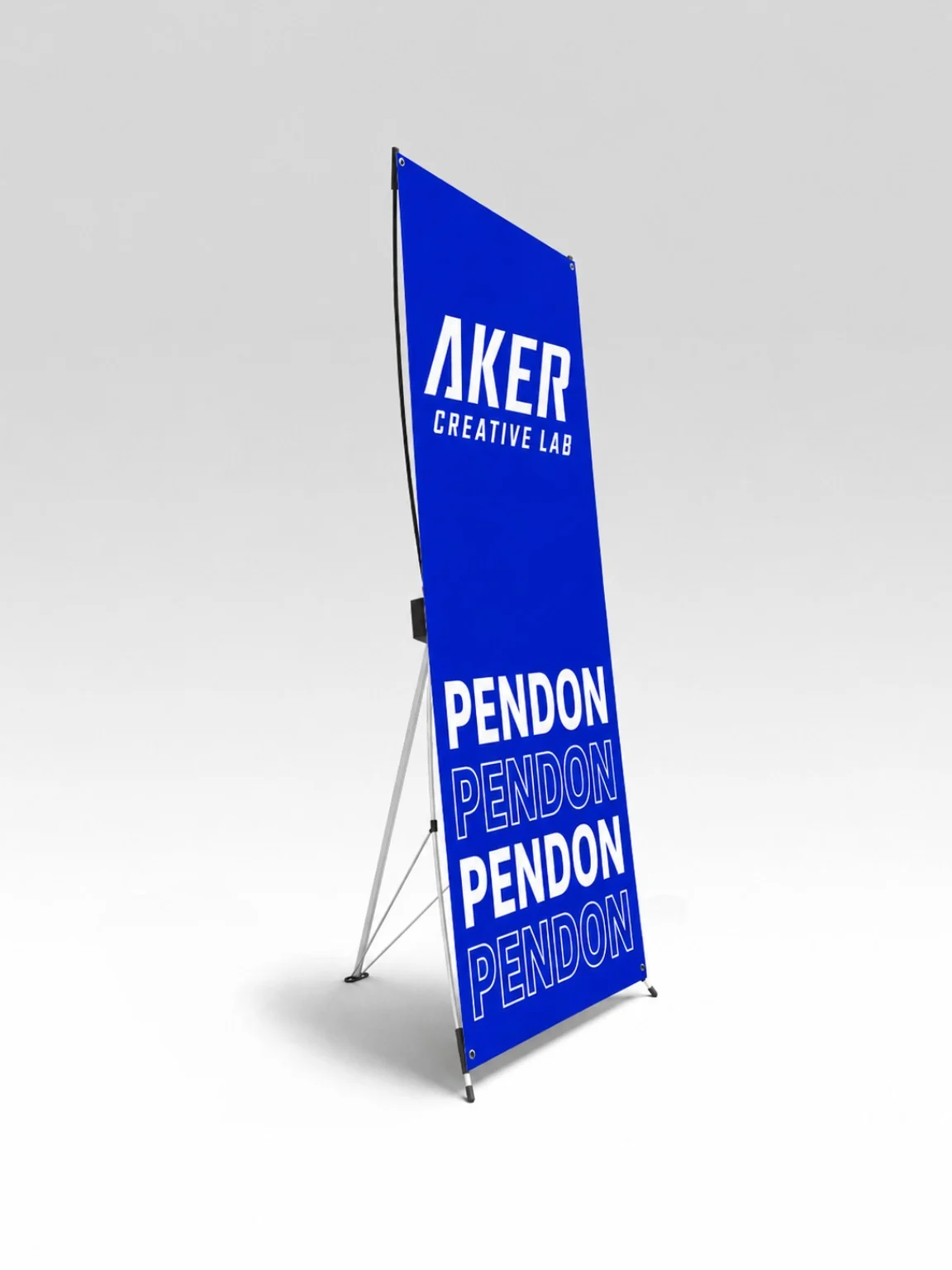 Pendón araña azul AKER con estructura metálica